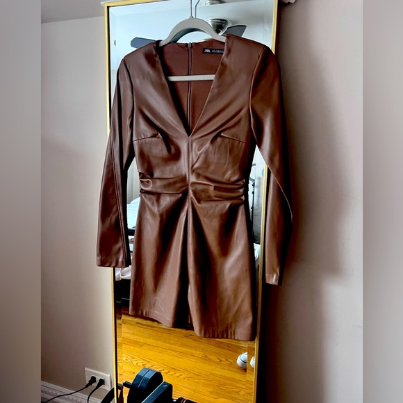 zara brown faux leather dress Zara | Dresses | Zara Faux Leather Dress Size Xs Wore One Time